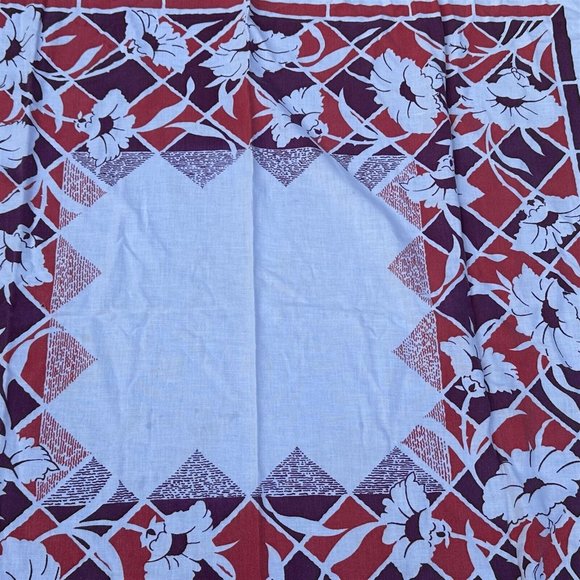 Vintage Tablecloth Tropical Flowers Purple Pink Farmhouse Square - Picture 3 of 8